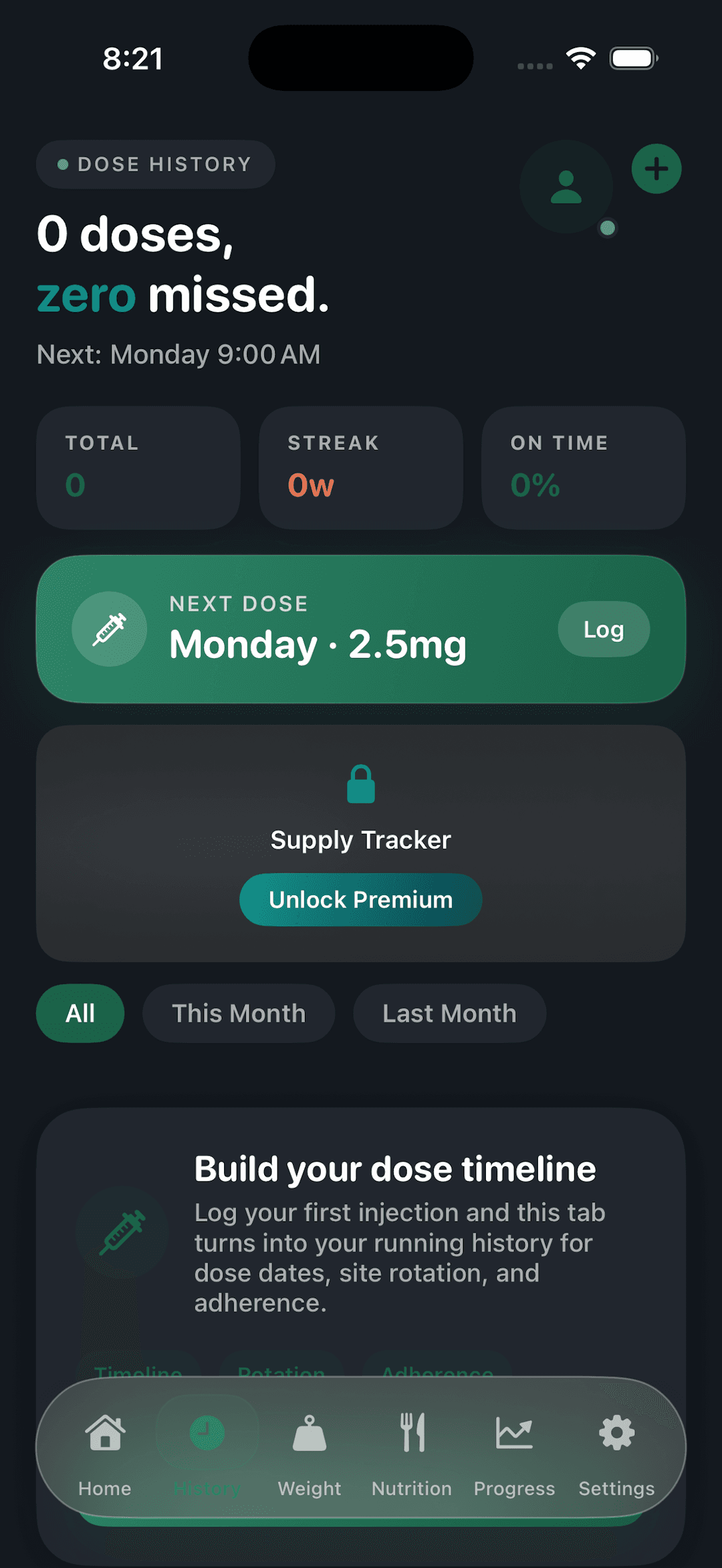 Steady injection tracking screen